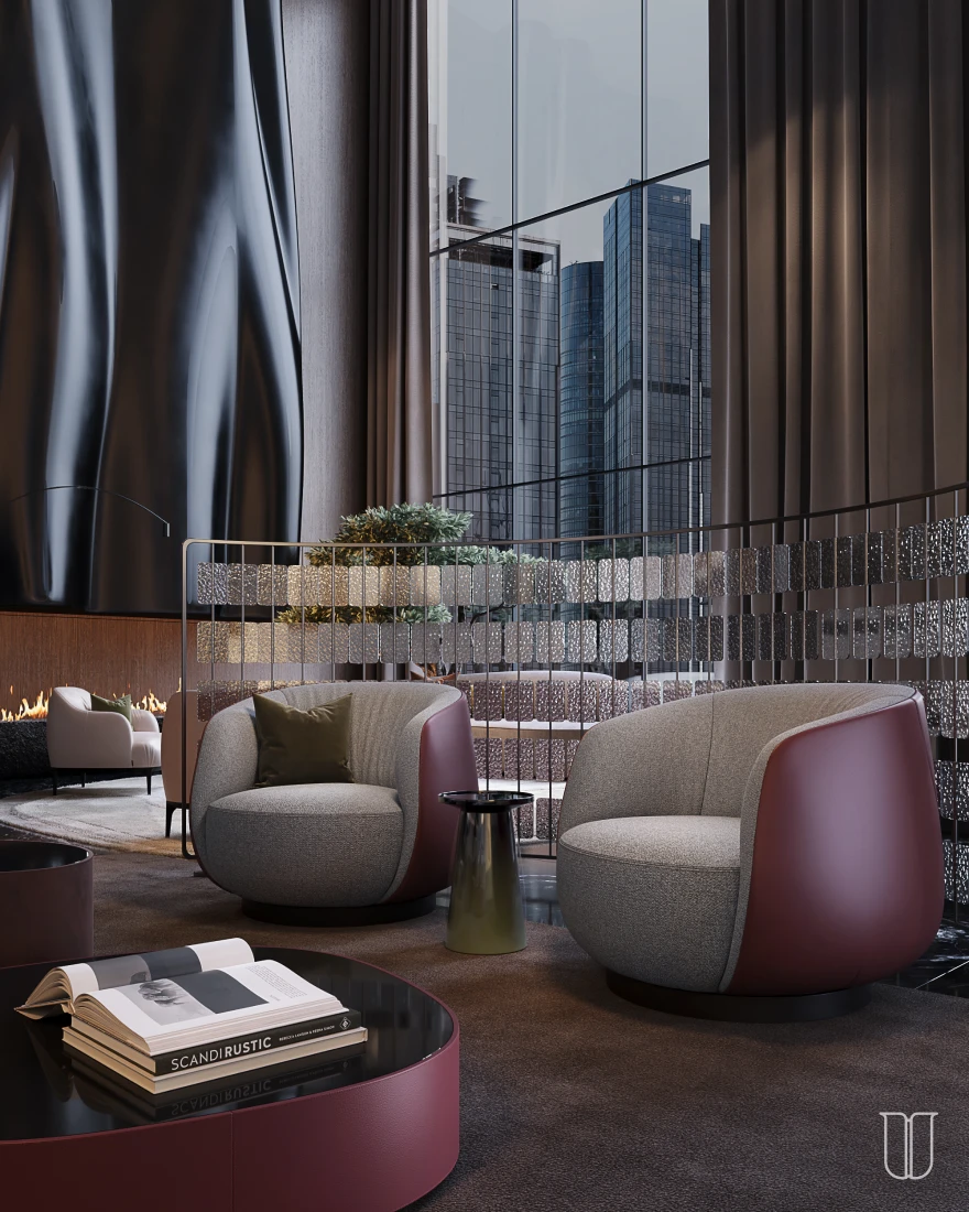 Elegant Rotatus armchairs in boucle and leather