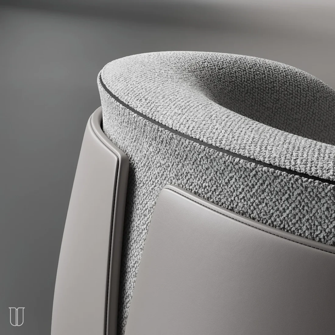 Elegant Pianta armchair, Caramel Amber in bouclé and leather